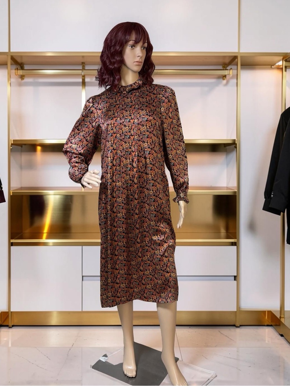 Ciao Ltd  Vintage Sz 4 Stunning Long Sleeve Silk Paisley Print Midi Dress (0810)